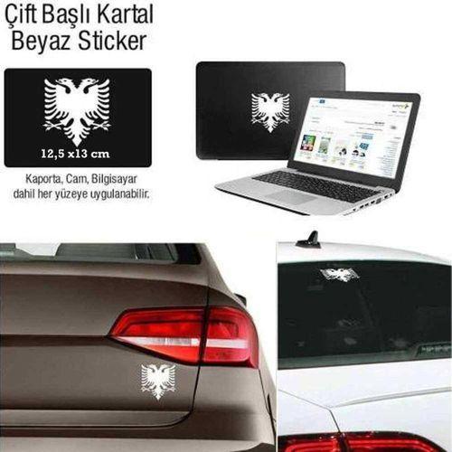 Arnavutluk Bayrak Amblemi Çift Başlı Kartal Beyaz Oto Sticker -araç Aksesuar - 12,5x13 Cm