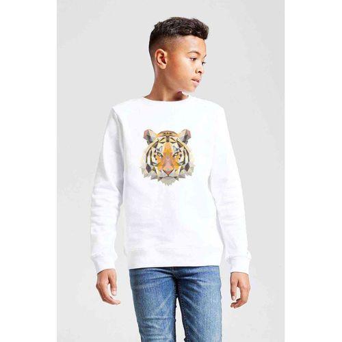 Polygonal Head Tiger Kaplan Baskılı Unisex Çocuk Beyaz Sweatshirt