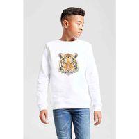 Polygonal Head Tiger Kaplan Baskılı Unisex Çocuk Beyaz Sweatshirt