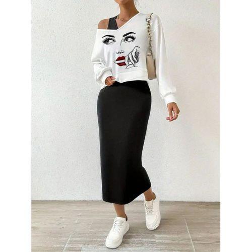 Kadın Askılı Yuvarlak Yaka Viskon Iki Iplik Elbise Ve V Yakalı Bluz Ikili Takım