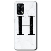 Oppo A74 Kılıf HD Desen Baskılı Arka Kapak + Temperli Cam - Beyaz Mermer Desenli H Harfi