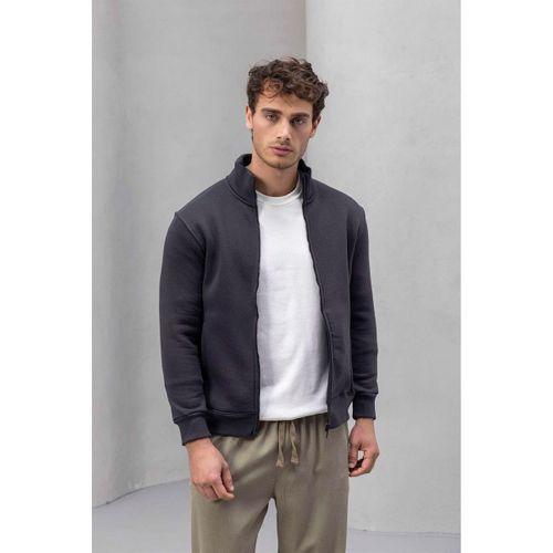 Marcel Regular Fit Fermuarlı Kıstırma Cepli Üç İp Şardonlu Erkek Sweatshirt - Füme