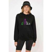 Grafitti Neon Light Baskılı Siyah Kadın Kapşonlu Sweatshirt