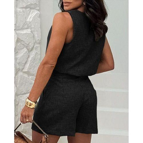 Kadın Kısa Kollu V Yakalı Bluz Ve Kısa Short Ikili Takım