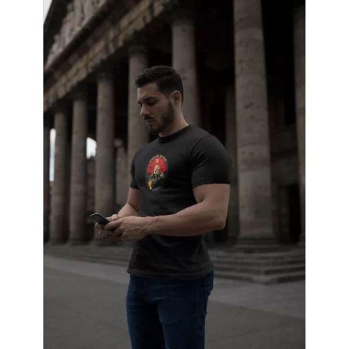 Unisex Bisiklet Yaka Baskılı Oversize T-Shirt - Siyah