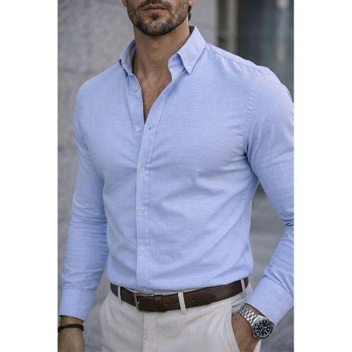 Likralı Regular Fit Nefes Alabilir Klasik Erkek Oxford Gömlek - Açık Mavi