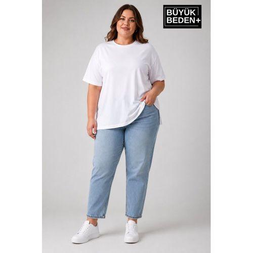 Süperlife Büyük Beden Kadın Bisiklet Yaka Yırtmaç Detaylı 3XL-6XL Tunik Tişört SPR26BTSK501
