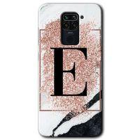 Redmi Note 9 Kılıf HD Desen Baskılı Arka Kapak - Pembe Mermer Desenli E Harfi + Kırılmaz Cam