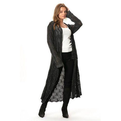 Uzun Kol Sena Asimetrik Kesim Sonbahar ve Kışlık Salaş Cepli Triko Hırka Füme Fm