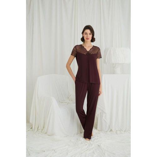 Kısa Kollu Ve Dantelli V Yaka Pijama Takımı