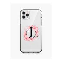 iPhone 11 Pro Max Pembe Çiçek Desen J Harfli Şeffaf Kılıf