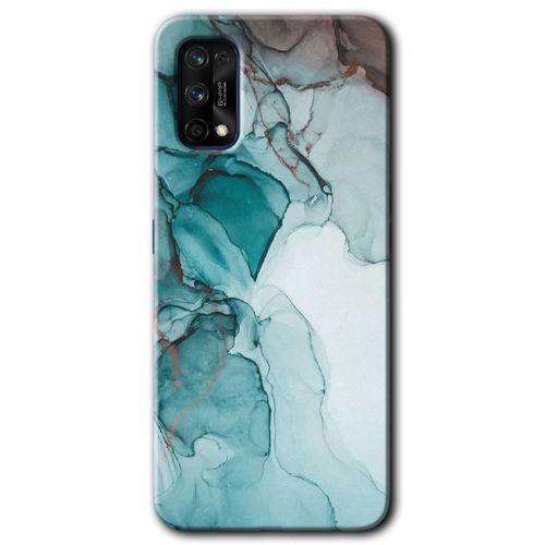 MRCİLETİSİM Realme 7 Pro Kılıf Baskılı Kapak - Buzul Mermer + 5D Tam Kaplayan Cam