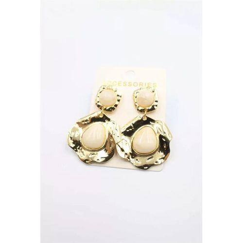 Taşlı Küpe - Krem