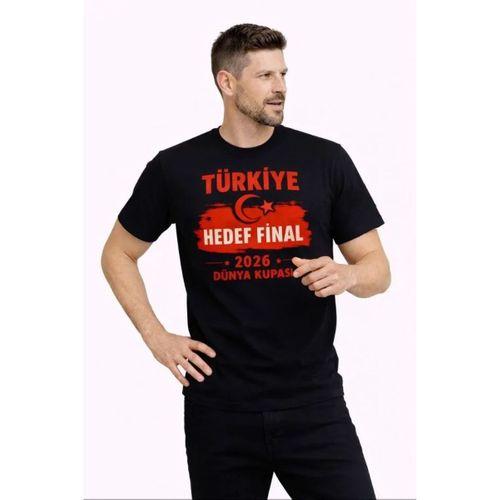 Erkek TÜRKİYE Baskılı Tişört Ay Yıldız 2026 Dünya Kupası Taraftar Forma T-Shirt - Siyah