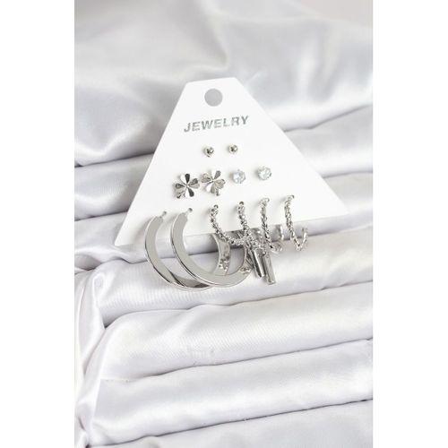 Pirinç Gümüş Renk 6 Çift Kadın Küpe Seti