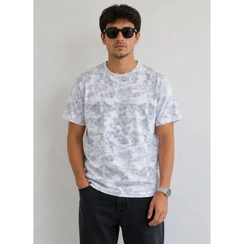 Erkek Batik Desenli Tişört Bisiklet Yaka Kısa Kol Regular Fit T-shirt - Gri