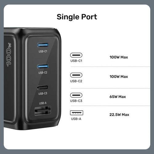 UNITEK REXO 100W 4 PORTLU AKILLI EKRANLI GAN SARJ CİHAZI (P1132ABK01-EU)