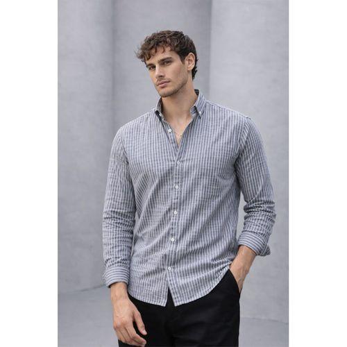 Nefes Alabilir Zarif Günlük Carina Çizgili Pamuklu Erkek Gömlek - Siyah