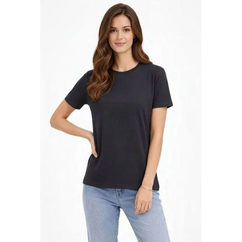 Bisiklet Yaka Tişört Regular Kalıp Basic Pamuklu Günlük Kullanım T-shirt - Füme