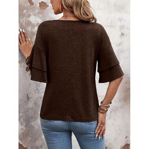 Kadın Kısa Kollu V Yakalı Viskon Bluz