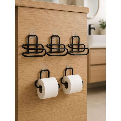 Delmeden Monte Tuvalet Kağıdı Askısı Siyah Metal Yapışkanlı Banyo Kağıtlığı 5’li Set