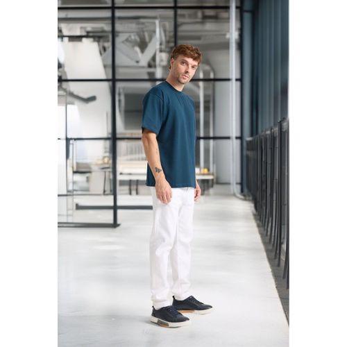 İki İplik Kumaş Pamuklu Bisiklet Yaka Basic Oversize Erkek T-Shirt - Prusya Mavisi