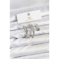 Pirinç Gümüş Renk Zirkon Taşlı Yıldız Vintage Model YSX Trio Küpe Seti