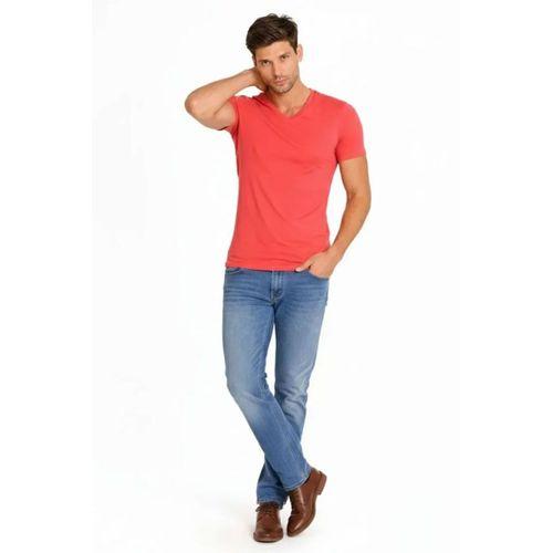 Erkek T-Shirt V Yaka Slim Fit Dar Kesim Likralı Tişört Günlük Basic Body - Nar Çiçeği