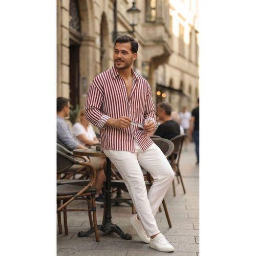 Erkek Dikey Çizgili Yarım Oversize Gömlek