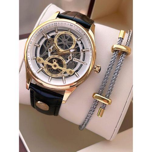 Raymond Nişan Ve Damatlara Özel Deri Kordon 2 Yıl Garantili Otomatik Erkek Kol Saati+Bileklik RMD.M5