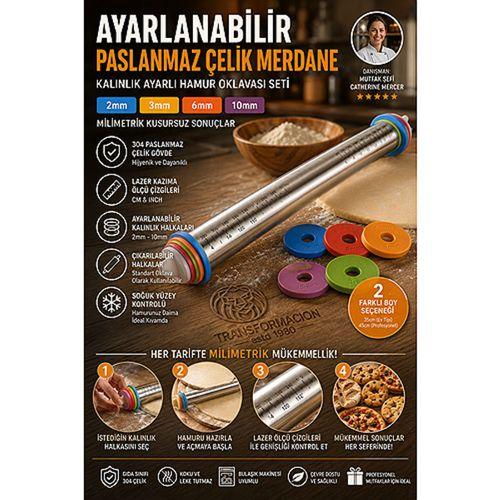 Kalınlık Ayarlı Merdane Ayarlanabilir Paslanmaz Çelik Mantı Börek Kurabiye Pizza Açma Seti 723413
