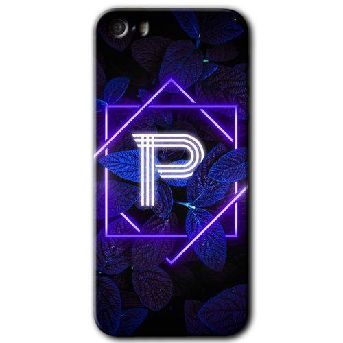 iPhone 5 Kılıf HD Desen Baskılı Arka Kapak - Dark Neon Yaprak P Harfi + Kırılmaz Cam