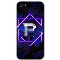 iPhone 5 Kılıf HD Desen Baskılı Arka Kapak - Dark Neon Yaprak P Harfi + Kırılmaz Cam