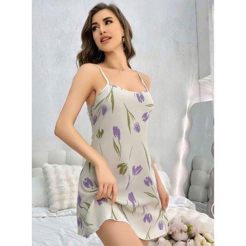 Kadın Beyaz Çiçekli Desenli Askılı Gecelik 5109