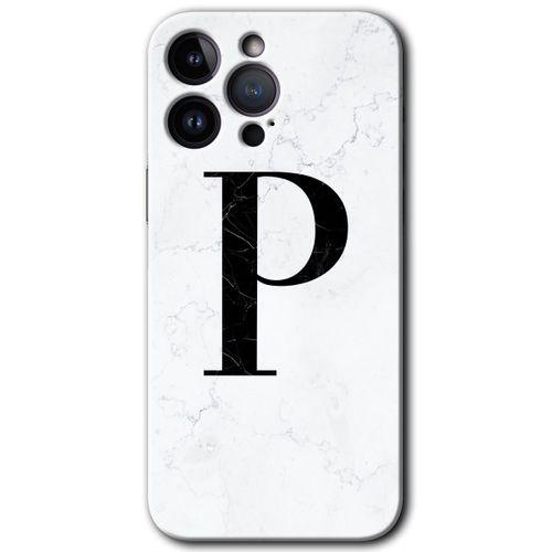 Potkal Hediye Fabrikası Potkal Hediye Fabrikası iPhone 14 Pro Max Kılıf HD Desen Baskılı Arka Kapak - Temperli Cam - Beyaz Mermer Desenli P Harfi
