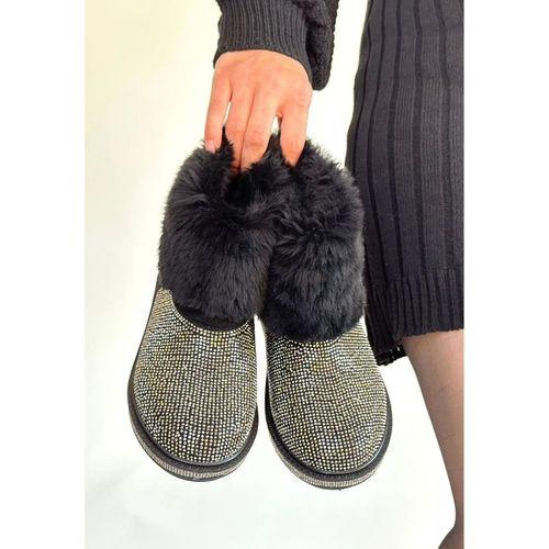 Linka Siyah Süet Gümüş Boncuk İşlemeli Bot