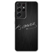 MRCİLETİSİM Samsung Galaxy S21 Ultra Kılıf HD Desen Baskılı Arka Kapak + Temperli Cam - İmza Atatürk