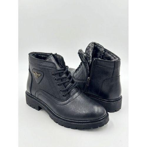 BA0585 Erkek Siyah İçi Kürklü Fermuarlı Ve Bağcıklı Kışlık Bot