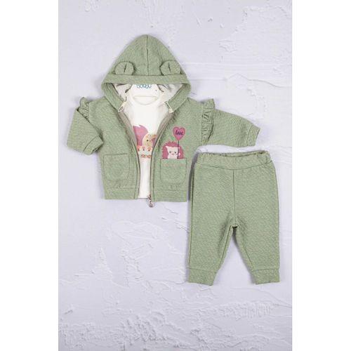 Kirpi Nakışlı % 100 Pamuk 3'lü Kız Bebek Takım