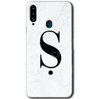 Potkal Hediye Fabrikası Samsung Galaxy A20s Kılıf HD Desen Baskılı Arka Kapak - Beyaz Mermer Desenli Ş Harfi