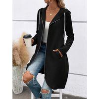 Kadın Uzun Kollu Kapşonlu önden Fermuarlı Midi Dalgıç Ceket