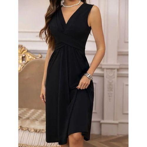 Kadın Askılı V Yakalı önde çapraz Detaylı Janjan Krep Elbise