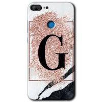 Honor 9 Lite Kılıf HD Desen Baskılı Arka Kapak - Pembe Mermer Desenli G Harfi