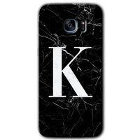 MRCİLETİSİM MRCİLETİSİM Samsung Galaxy S7 Edge Kılıf HD Desen Baskı Arka Kapak + Temperli Cam - Siyah Mermer Desenli K Harf