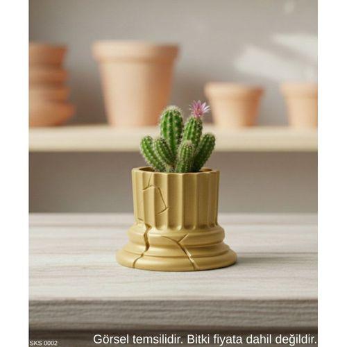 Gold Klasik Sutun Form Mini Dekoratif Saksi 7 Cm Masa Ustu Ofis Dekoru