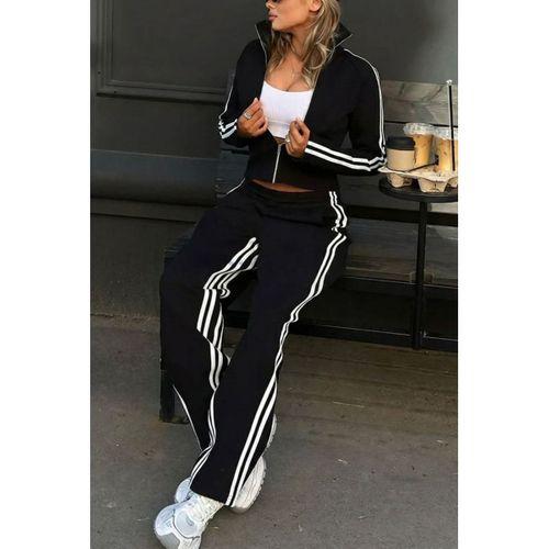 Kadın Uzun Kollu önden Fermuarlı Kısa Viskon Iki Iplik Bluz Ve Pantolon Ikili Takım