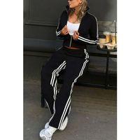 Kadın Uzun Kollu önden Fermuarlı Kısa Viskon Iki Iplik Bluz Ve Pantolon Ikili Takım