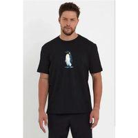 Erkek Oversize Tişört - Sırt Baskılı Survivor Penguin Temalı, Felsefi Yazılı Bisiklet Yaka Tişört - Siyah