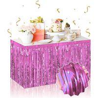 Kendinden Yapışkanlı Pembe Metalize Püsküllü Masa Eteği