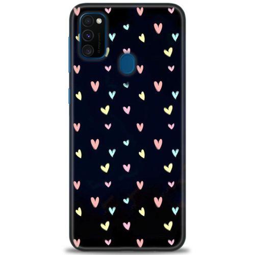Samsung Galaxy M30S Kılıf HD Baskılı Kılıf - Mini Mini Kalpler + Tam Ekran Koruyucu